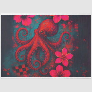 Papel De Seda Octopus vibrante y florals tropicales - Desnuda