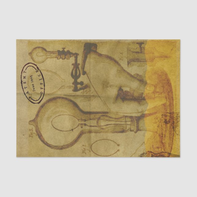 Papel De Seda Oficina de Patentes de Bombillas Steampunk Edison (Anverso)