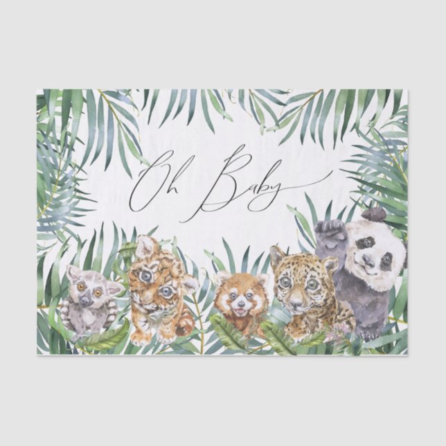 Papel De Seda Oh Baby Shower Tropical Jungle Animales (Anverso)