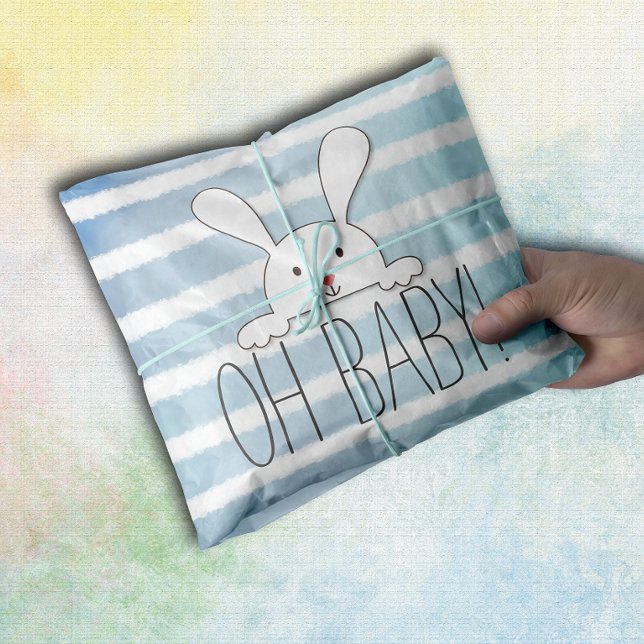 Papel De Seda Oh Baby White Bunny Rabbit Blue Stripe (Subido por el creador)