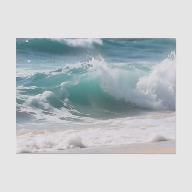 Papel De Seda Ola de Océano Turquesa Golpeando la Costa (Anverso)