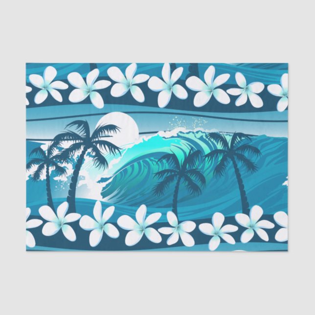 Papel De Seda Ola de surf tropical con palmeras (Anverso)