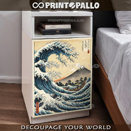 Papel De Seda Ola japonesa al estilo de Hokusai, tinta sobre pap