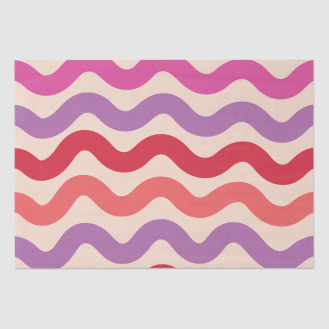 Papel De Seda Olas abstractas retro Patrón rojo púrpura rosa (Anverso)