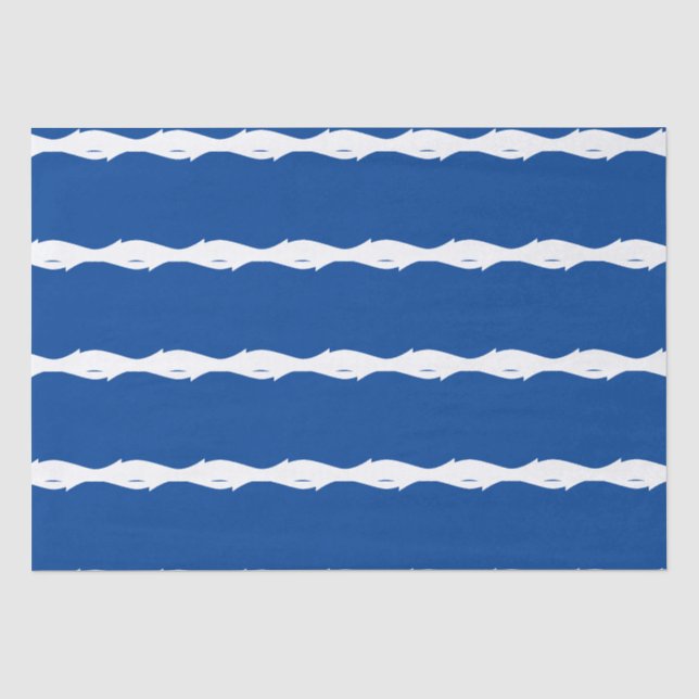 Papel De Seda Olas azules de mar blanco rayas de patrón náutico  (Anverso)