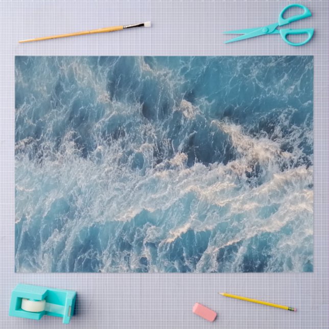 Papel De Seda Olas azules del océano (Artesanía)