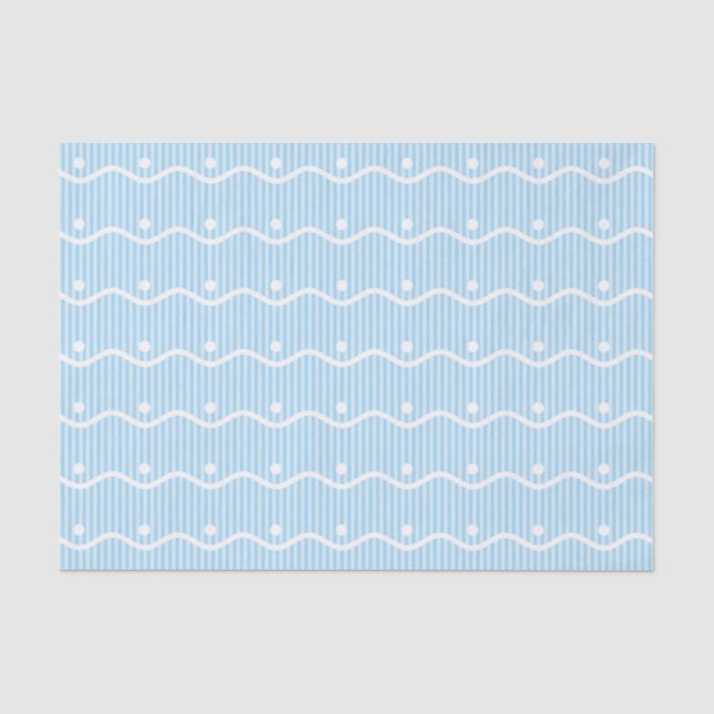 Papel De Seda Olas azules pastel y patrón de puntos (Anverso)