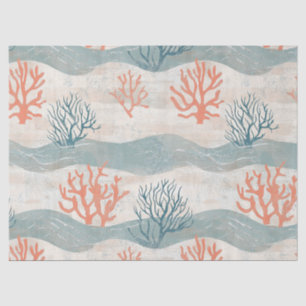 Papel De Seda Olas de coral costero y conchas al agua (7)