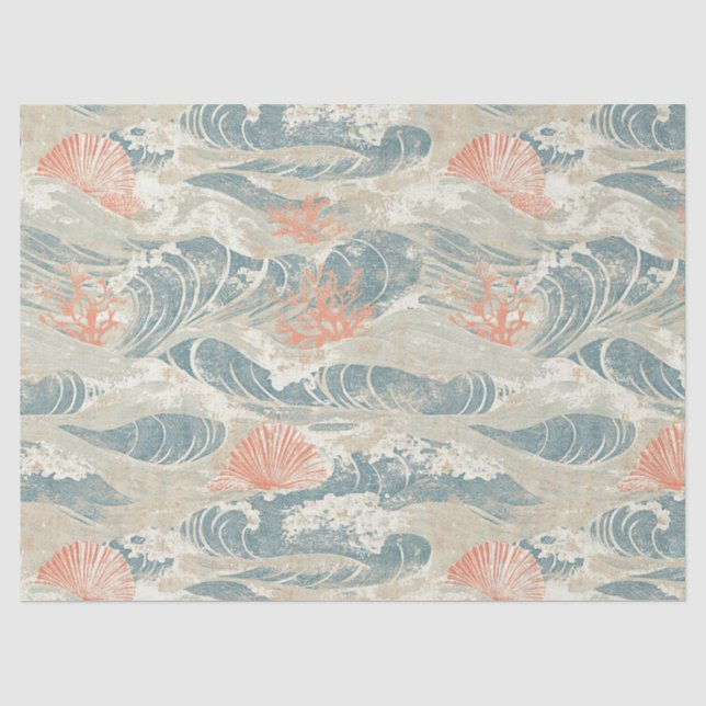 Papel De Seda Olas de Patrón de Estrella de Mar de Concha de Mar (Anverso)