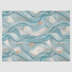 Papel De Seda Olas de Té Verde Naval Náutico y Estampado de Estr