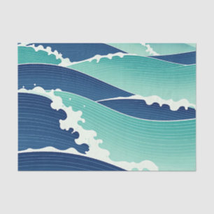 Papel De Seda Olas del Océano Azul Turquesa Estilo Japonés