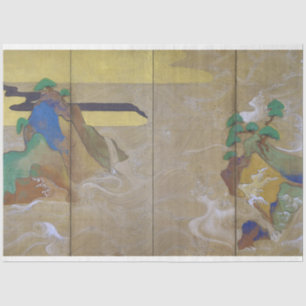 Papel De Seda Olas en Matsushima (izquierda), Tawaraya Sotatsu