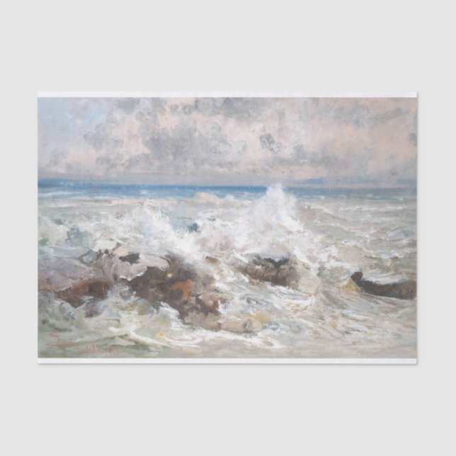 Papel De Seda Olas que caen sobre las rocas, Desnudar (Anverso)