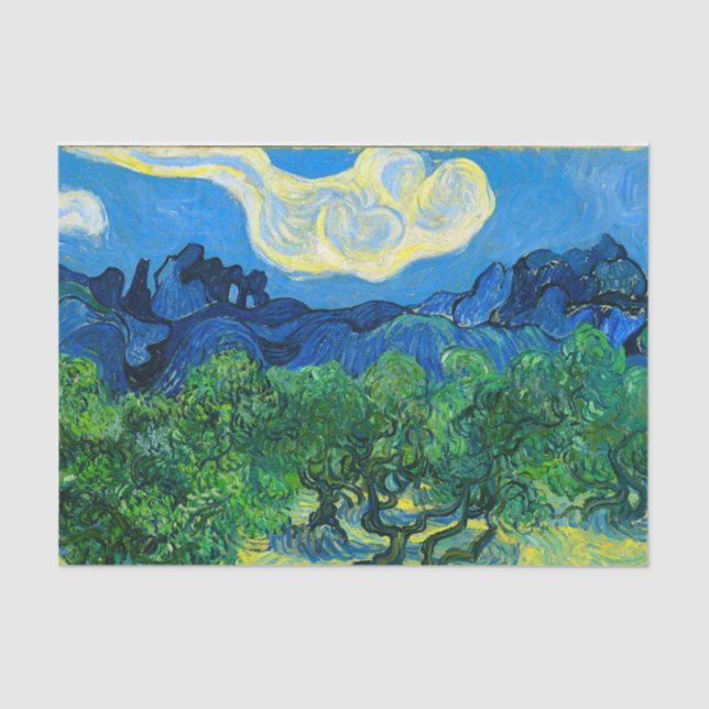 Papel De Seda Olivos Van Gogh en un paisaje montañoso (Anverso)