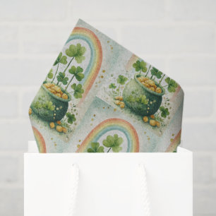 Papel De Seda Olla vintage de oro y patrón de arcoíris