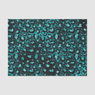 Papel De Seda Ombre Teal y manchas de leopardo con brillo Glam N