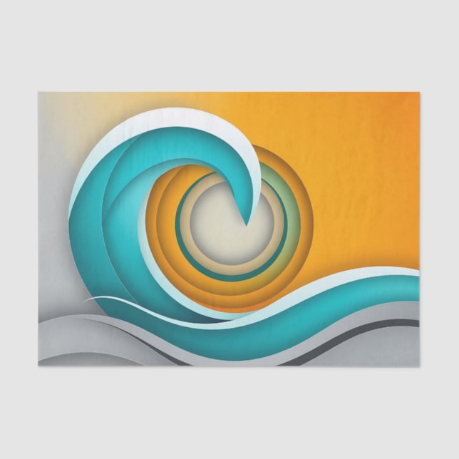 Papel De Seda Ondas abstractas modernas con círculos geométricos (Anverso)