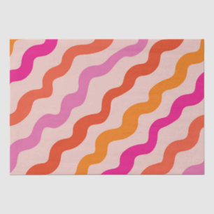 Papel De Seda Ondas abstractas rayadas retro rosa rojo naranja