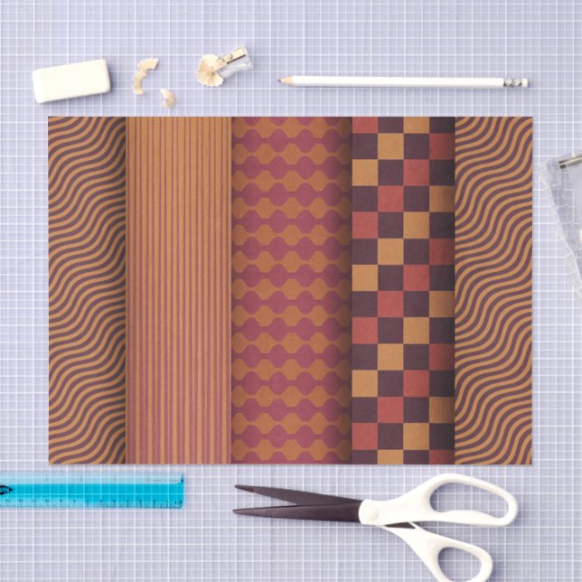 Papel De Seda Ondas Retro y Patrón Geométrico de Mitad de Siglo (Artesanía)