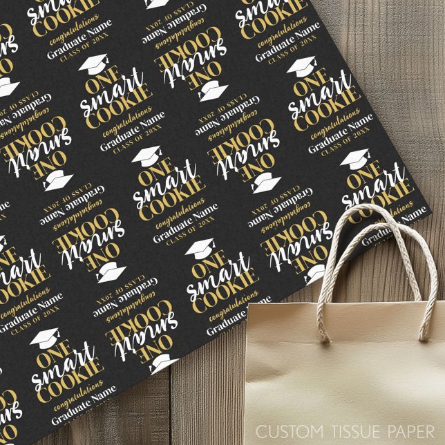 Papel De Seda One Smart Cookie - Graduación moderna de oro negro (Graduation Tissue Paper)