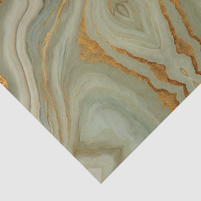 Papel De Seda Ónix Verde Salvia Con Oro (Detalle)