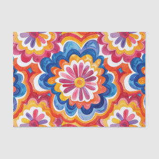 Papel De Seda Orange Blue Pink Watercolor Retro Groovy Flowers