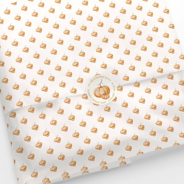 Papel De Seda Orange Watercolor Pumpkins Fall Thanksgiving (Pumpkin gift wrap. Orange watercolor tissue paper for gift wrapping or business packaging.)