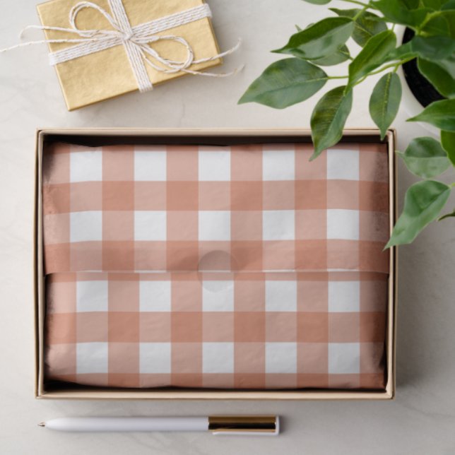 Papel De Seda Orange & White Checkered Tissue Paper (Regalo )