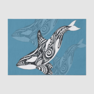 Papel De Seda Orca Killer Whale Tlingit Indigo Blue ink