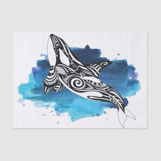 Papel De Seda Orca Whale Blue Watercolor (Anverso)
