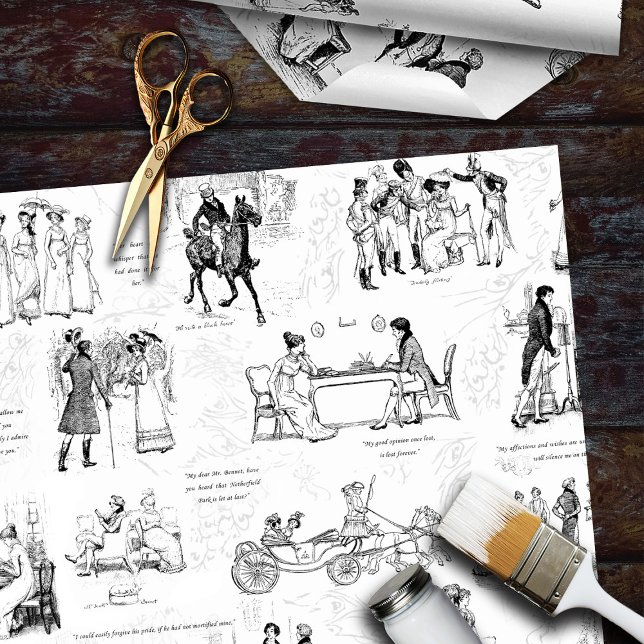 Papel De Seda Orgullo y prejuicio citas de tela blanca negra (Subido por el creador)