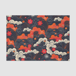 Papel De Seda Oriental floral rojo y negro