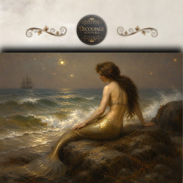 Papel De Seda Orilla iluminada por estrellas Sirena Decoupage (Starlit Shore Mermaid Decoupage Tissue Paper)