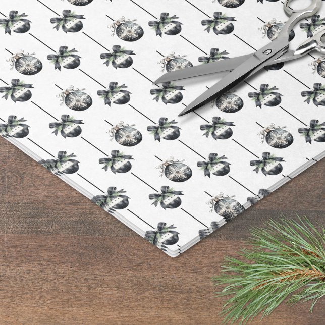 Papel De Seda Ornamento de Navidad Blanco Negro (Black White Christmas Ornament Tissue Paper)