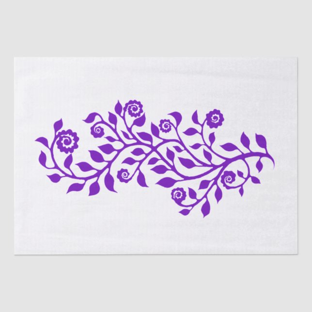 Papel De Seda Ornamento floral blanco y morado de Swirly Sencill (Anverso)