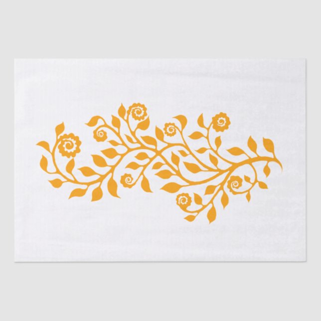 Papel De Seda Ornamento floral blanco y Naranja Swirly Agradable (Anverso)