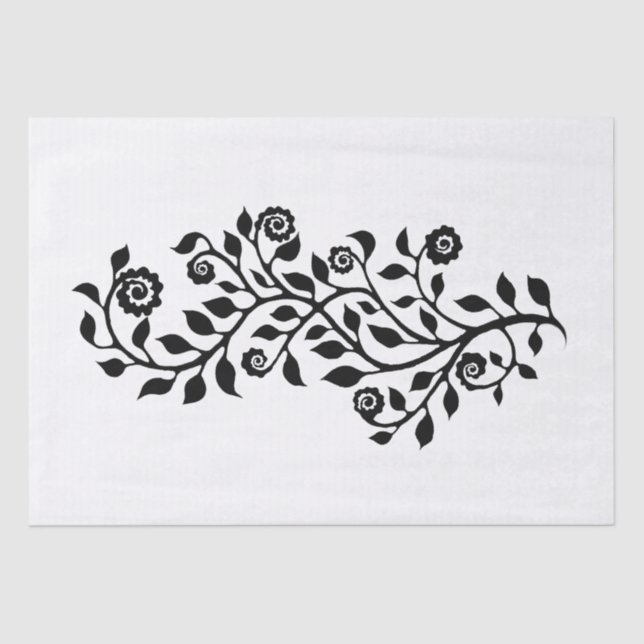 Papel De Seda Ornamento floral blanco y negro lindo simple (Anverso)