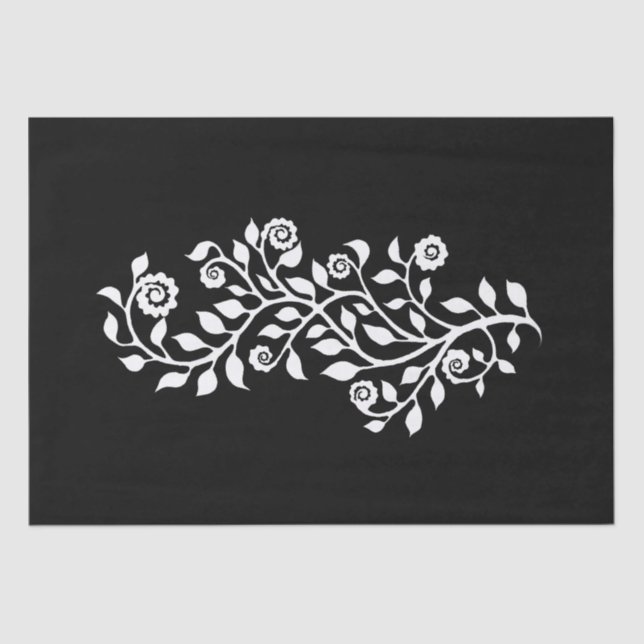 Papel De Seda Ornamento floral blanco y negro lindo simple (Anverso)