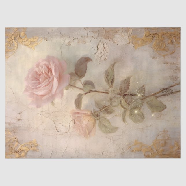 Papel De Seda Ornamentos barrocos de oro de rosas ingleses de co (Anverso)