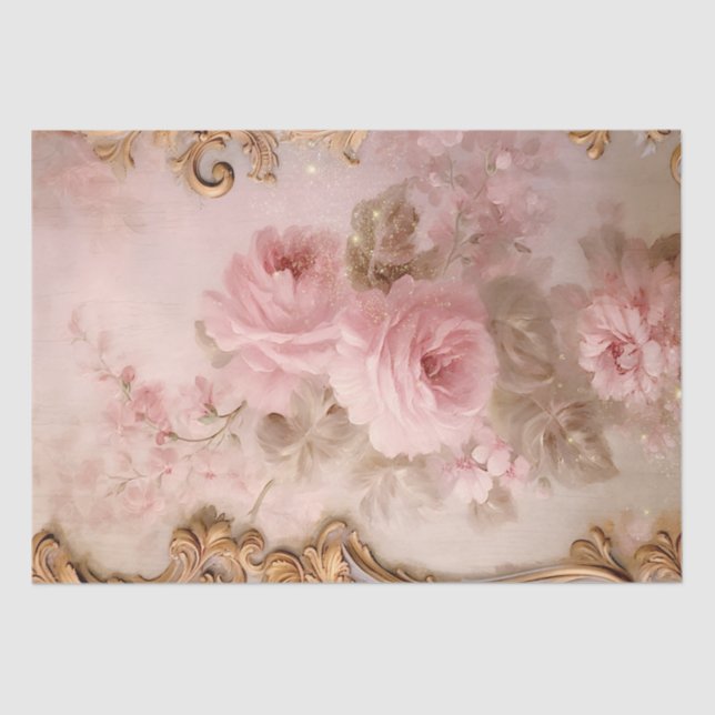 Papel De Seda Ornamentos barrocos de oro rompen con los rosas fr (Anverso)