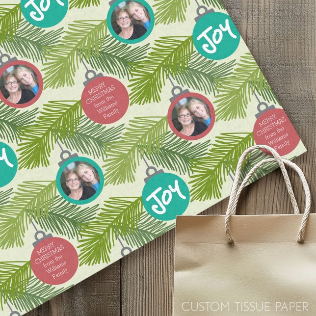 Papel De Seda Ornamentos de árbol de navidad de foto personaliza (Custom Tissue Paper)