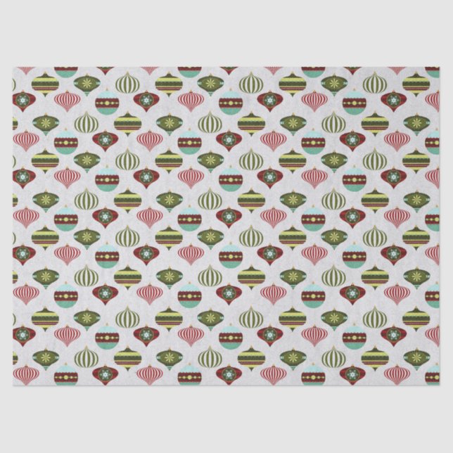 Papel De Seda Ornamentos de árbol de Navidad retro en blanco (Anverso)