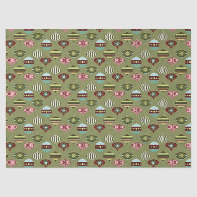 Papel De Seda Ornamentos de árbol de Navidad retro en la página  (Anverso)