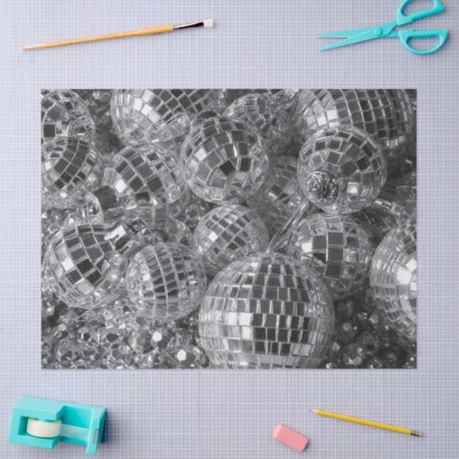 Papel De Seda Ornamentos de bola de disco brillante foto en blan (Artesanía)