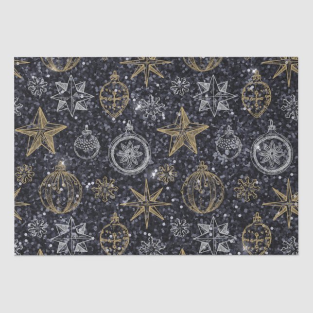 Papel De Seda Ornamentos de Navidad Cuidados Negro (Anverso)