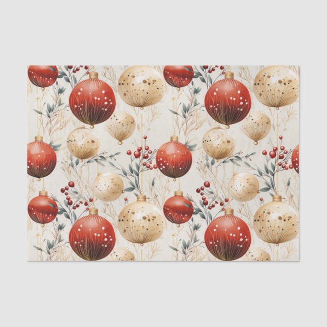 Papel De Seda Ornamentos de Navidad de Oro Rojo Holly Berry Deco (Anverso)