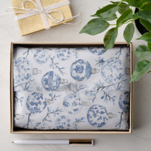 Papel De Seda Ornamentos de Navidad Floral de Moda Blanca Azul