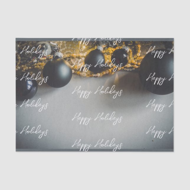 Papel De Seda Ornamentos de Navidad Gris Negro con tierras de cu (Anverso)