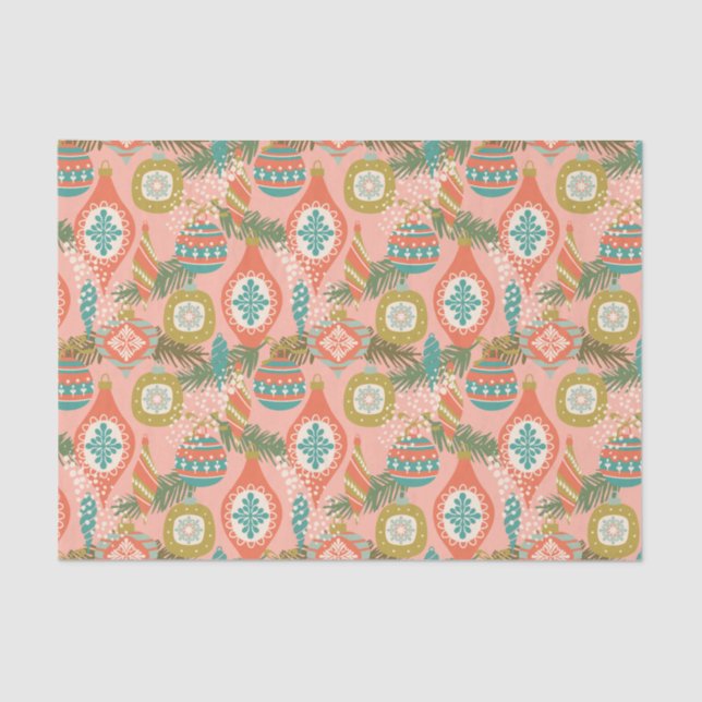 Papel De Seda Ornamentos de Navidad Retro coloridos (Anverso)