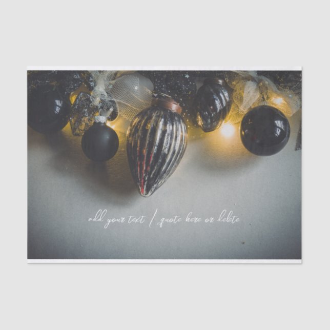 Papel De Seda Ornamentos de Navidad Retro Gris Negro (Anverso)